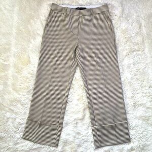 Zara Straight Cropped Cuffed Pants w/ Windowpane Pattern